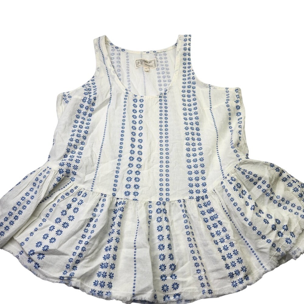 Current/Elliott White Blue Floral Star Peplum Tank Top Sleeveless Size 1 Small